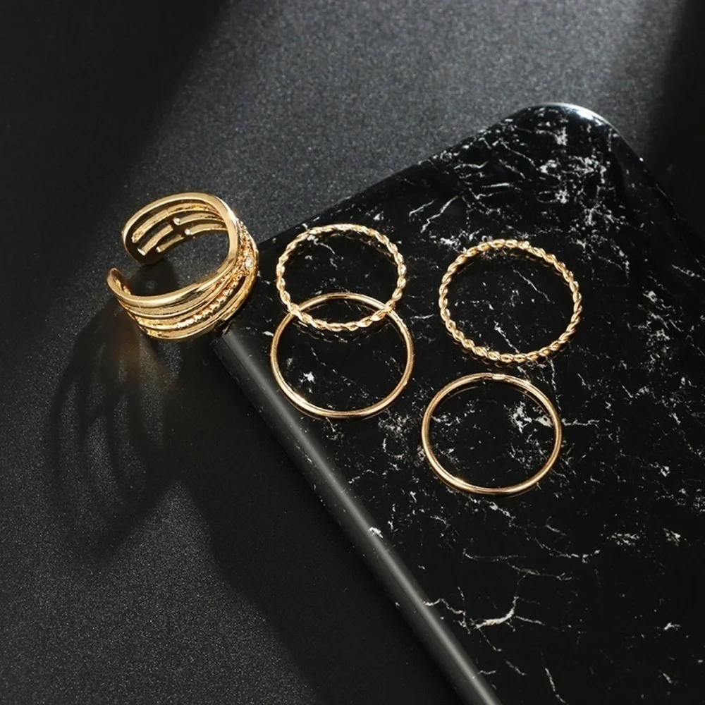 *DEASIA* 5-Pc Gold Minimalist Fashion Ring Set